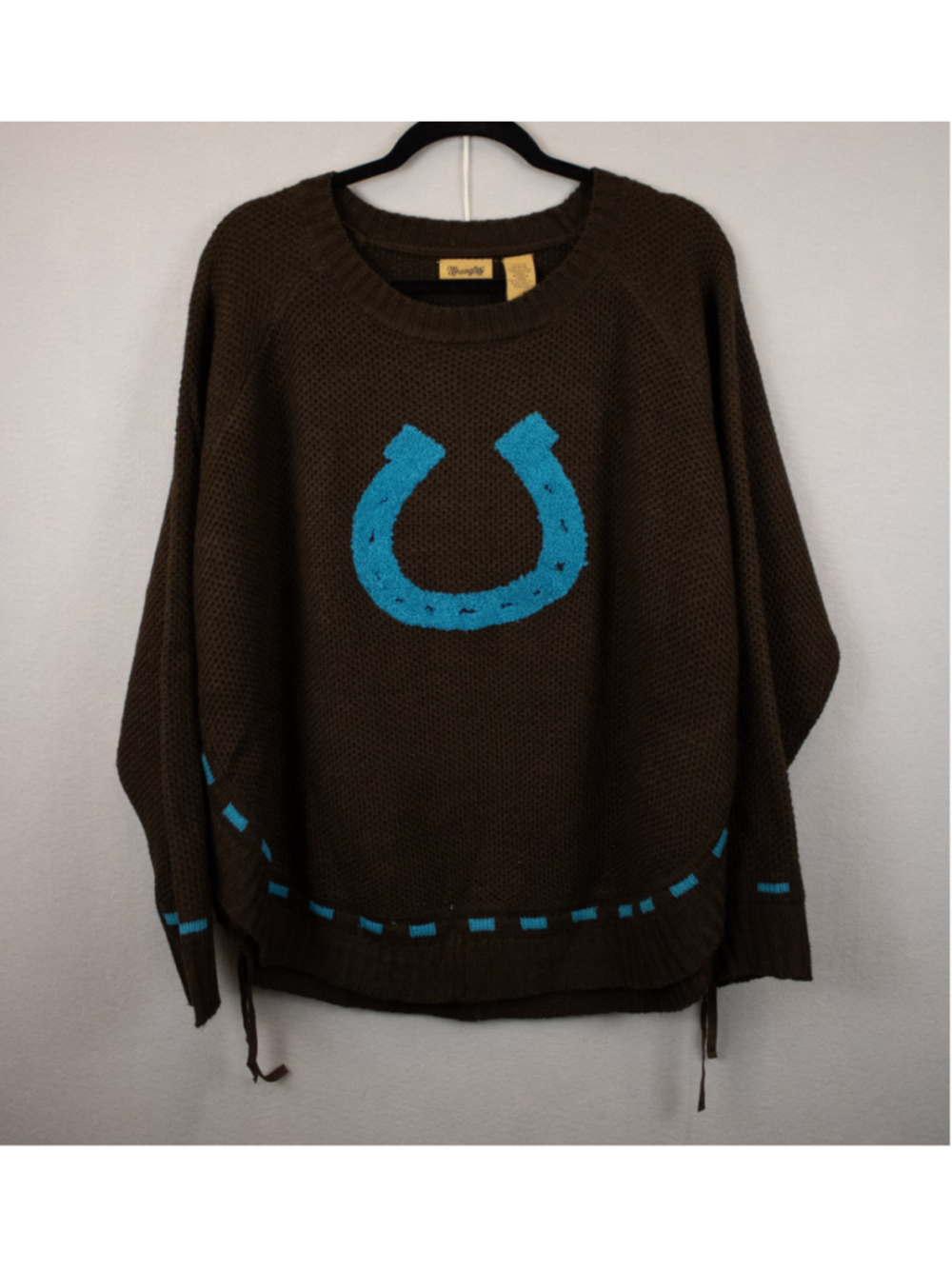 Wrangler brown teal horseshoe sweater-M